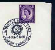 Postmark - Great Britain 1968 cover bearing illustrated cancellation for Newcastle Upon Tyne Rotary, Hobbies Exhibition, stamps on rotary