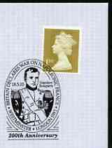 Postmark - Great Britain 2003 cover with special illustrated cancel for 200th Anniversary of War with Napoleon, stamps on personalities, stamps on napoleon  , stamps on dictators.