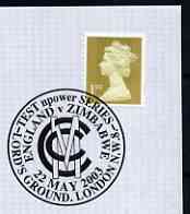 Postmark - Great Britain 2003 cover with special cancel for nPower Test series between England and Zimbabwe at Lords, stamps on sport, stamps on cricket