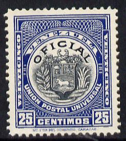 Venezuela 1912 Official 25c (without Stars) virtually unmounted mint SG O356, stamps on , stamps on  stamps on arms, stamps on  stamps on heraldry