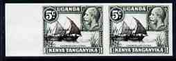 Kenya, Uganda & Tanganyika 1935 Dhow on Lake Victoria KG5 5c with centre doubled, imperf pair being a 'Hialeah' forgery on gummed paper (as SG 111var), stamps on ships, stamps on forgery, stamps on forgeries, stamps on  kg5 , stamps on 
