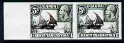 Kenya, Uganda & Tanganyika 1935 Dhow on Lake Victoria KG5 5c with centre doubled, imperf pair being a 'Hialeah' forgery on gummed paper (as SG 111var), stamps on , stamps on  stamps on ships, stamps on  stamps on forgery, stamps on  stamps on forgeries, stamps on  stamps on  kg5 , stamps on  stamps on 