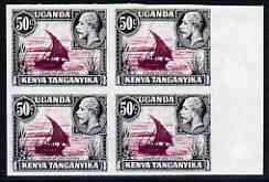 Kenya, Uganda & Tanganyika 1935 Dhow on Lake Victoria KG5 50c imperf block of 4 being a 'Hialeah' forgery on gummed paper (as SG 116), stamps on , stamps on  stamps on ships, stamps on  stamps on forgery, stamps on  stamps on forgeries, stamps on  stamps on  kg5 , stamps on  stamps on 
