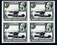 Kenya, Uganda & Tanganyika 1935 Lake Naivasha KG5 1s imperf block of 4 being a 'Hialeah' forgery on gummed paper (as SG 118)