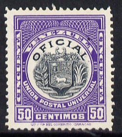 Venezuela 1912 Official 50c (without Stars) virtually unmounted mint SG O357, stamps on , stamps on  stamps on arms, stamps on  stamps on heraldry