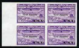 Brazil 1930 20,000r opt'd Graf Zeppelin USA, imperf block of 4 being a 'Hialeah' forgery on gummed paper , stamps on , stamps on  stamps on airships, stamps on  stamps on zeppelins, stamps on  stamps on aviation, stamps on  stamps on forgery, stamps on  stamps on forgeries, stamps on  stamps on 