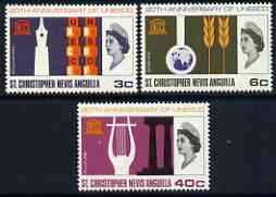 St Kitts-Nevis 1966 UNESCO set of 3 unmounted mint, SG 163-65, stamps on unesco