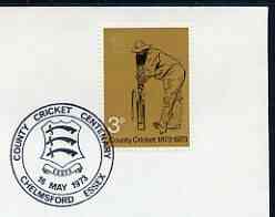 Postmark - Great Britain 1976 card bearing special illustrated cancellation for Essex County Cricket Centenary, stamps on sport, stamps on cricket