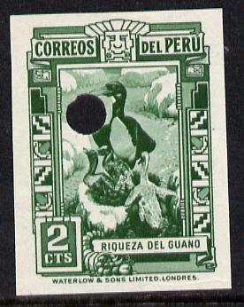 Peru 1937 Pictorial 2c (Cormorants) imperf proof single with Waterlow & Sons security punch hole (as SG 616) unmounted mint, stamps on , stamps on  stamps on birds