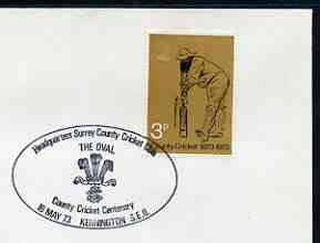 Postmark - Great Britain 1973 cover bearing illustrated cancellation for Headquarters of Surrey County Cricket Club, Oval, stamps on sport, stamps on cricket, stamps on 