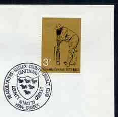 Postmark - Great Britain 1973 cover bearing illustrated cancellation for Headquarters of Sussex County Cricket Club, Hove, stamps on sport, stamps on cricket, stamps on 