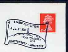 Postmark - Great Britain 1970 cover bearing special illustrated cancellation for Stamp Exhibition, Glastonbury Tor, stamps on stamp exhibitions, stamps on towers