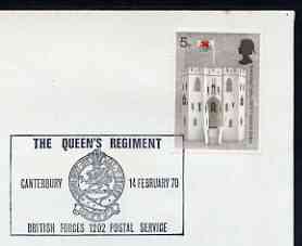 Postmark - Great Britain 1970 cover bearing illustrated cancellation for The Queen's Regiment, Canterbury (BFPS), stamps on , stamps on  stamps on militaria, stamps on  stamps on 