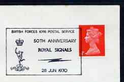 Postmark - Great Britain 1970 cover bearing illustrated cancellation for 50th Anniversary Royal Signals (BFPS), stamps on militaria, stamps on communications