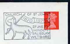 Postmark - Great Britain 1970 cover bearing illustrated cancellation for Centenary of Church of St John, Hindon (showing a sheep), stamps on churches, stamps on saints, stamps on sheep, stamps on ovine