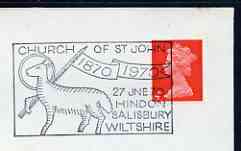 Postmark - Great Britain 1970 cover bearing illustrated cancellation for Centenary of Church of St John, Hindon (showing a sheep), stamps on , stamps on  stamps on churches, stamps on  stamps on saints, stamps on  stamps on sheep, stamps on  stamps on ovine