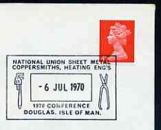 Postmark - Great Britain 1970 cover bearing special illustrated cancellation for National Union Sheet Metal Coppersmiths Conference, stamps on , stamps on  stamps on unions, stamps on  stamps on iron, stamps on  stamps on copper, stamps on  stamps on tools