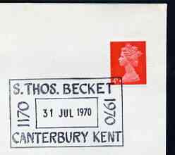 Postmark - Great Britain 1970 cover bearing special cancellation for 800th Anniversary St Thomas Becket , stamps on religion, stamps on personalities