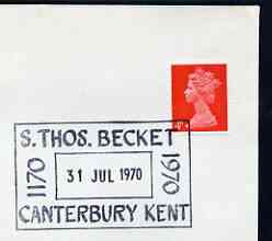 Postmark - Great Britain 1970 cover bearing special cancellation for 800th Anniversary St Thomas Becket , stamps on , stamps on  stamps on religion, stamps on  stamps on personalities