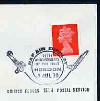 Postmark - Great Britain 1970 cover bearing illustrated cancellation for 50th Anniversary of First Hendon RAF Air Display (BFPS), stamps on , stamps on  raf , stamps on aviation