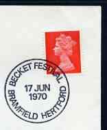 Postmark - Great Britain 1970 cover bearing special cancellation for Becket Festival, Bramfield, stamps on , stamps on  stamps on religion