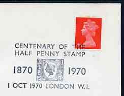 Postmark - Great Britain 1970 cover bearing illustrated cancellation for Centenary of the Half Penny Stamp, stamps on stamp on stamp, stamps on stamp centenary, stamps on stamponstamp