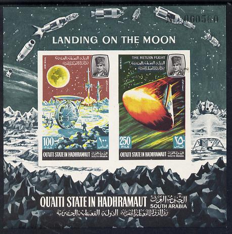 Aden - Qu'aiti 1967 Moon Landing imperf miniature sheet unmounted mint Mi BL 9B, stamps on , stamps on  stamps on space