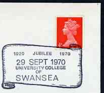 Postmark - Great Britain 1970 cover bearing illustrated cancellation for Swansea University College Jubilee, stamps on universities, stamps on education