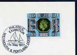 Postmark - Great Britain 1977 card bearing illustrated cancellation for Philatelic Exhibition, Weymouth, stamps on , stamps on  stamps on ships, stamps on  stamps on stamp exhibitions