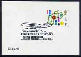 Postmark - Great Britain 1977 card bearing illustrated cancellation for 25th Anniversary of First Regular Jet Service, stamps on , stamps on  stamps on aviation