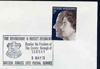 Postmark - Great Britain 1973 cover bearing special cancellation for Freedom of Torquay to The Devonshire & Dorset Regiment (BFPS), stamps on , stamps on  stamps on militaria, stamps on  stamps on 