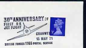 Postmark - Great Britain 1971 cover bearing illustrated cancellation for 30th Anniversary of First UK Jet Flight (BFPS), stamps on militaria, stamps on aviation