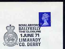 Postmark - Great Britain 1971 cover bearing illustrated cancellation for Closure of RAF Ballykelly, stamps on , stamps on  stamps on aviation, stamps on  stamps on  raf , stamps on  stamps on 