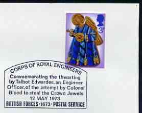 Postmark - Great Britain 1973 cover bearing special cancellation for Corps of Royal Engineers - Thwarting the attempt to steal the Crown Jewels (BFPS)