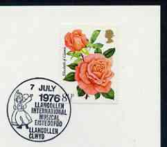 Postmark - Great Britain 1976 card bearing illustrated cancellation for Llangollen International Musical Eisteddfod, stamps on music