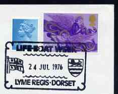 Postmark - Great Britain 1976 card bearing illustrated cancellation for Lifeboat week, Lyme Regis, stamps on lifeboats, stamps on rescue