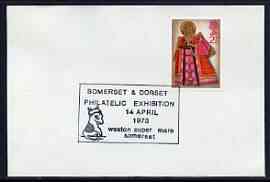 Postmark - Great Britain 1973 cover bearing illustrated cancellation for Somerset & Dorset Philatelic Exhibition, showing a Donkey, stamps on stamp exhibitions, stamps on donkeys