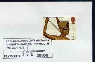 Postmark - Great Britain 1973 cover bearing illustrated cancellation for GWR Air Service, Cardiff - Haldon - Plymouth, stamps on railways, stamps on aviation