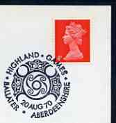 Postmark - Great Britain 1970 cover bearing illustrated cancellation for Ballater Highland Games, stamps on sport