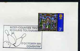 Postmark - Great Britain 1971 cover bearing illustrated cancellation for Inter-Counties Tenpin Bowling Tournament, Coventry, stamps on sport, stamps on bowling, stamps on skittles