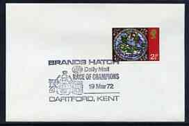 Postmark - Great Britain 1972 cover bearing illustrated cancellation for Brands Hatch STP & Daily Mail Race of Champions, stamps on cars, stamps on racing cars, stamps on  f1 , stamps on newspapers