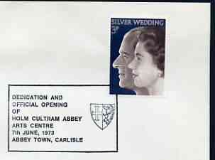 Postmark - Great Britain 1973 cover bearing illustrated cancellation for Official Opening of Holm Cultram Abbey Arts Centre, stamps on , stamps on  stamps on arts, stamps on  stamps on abbeys, stamps on  stamps on churches, stamps on  stamps on arms, stamps on  stamps on heraldry