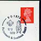 Postmark - Great Britain 1970 cover bearing illustrated cancellation for Portsmouth & Southsea Scouts 60th Anniversary, stamps on scouts