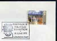 Postmark - Great Britain 1971 cover bearing illustrated cancellation for PolPhilex '71, Philatelic Exhibition (showing 1960 Refugee Uprooted Tree), stamps on , stamps on  stamps on stamp exhibitions, stamps on  stamps on trees, stamps on  stamps on refugees