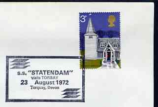 Postmark - Great Britain 1972 cover bearing illustrated cancellation for SS Statendam Visits Torbay, stamps on ships