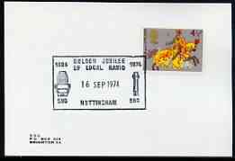 Postmark - Great Britain 1974 card bearing illustrated cancellation for Golden Jubilee of Local Radio, Nottingham, stamps on radio