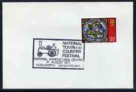 Postmark - Great Britain 1972 cover bearing illustrated cancellation for National Town & Country festival, showing a Traction Engine, stamps on steam, stamps on transport