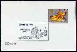 Postmark - Great Britain 1974 card bearing illustrated cancellation for Robert the Bruce showing Dunfermline Abbey, stamps on castles, stamps on battles, stamps on heritage, stamps on spiders, stamps on insects, stamps on scots, stamps on scotland