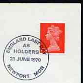 Postmark - Great Britain 1970 cover bearing special cancellation for England Last Day as Holders (Football World Cup), stamps on football, stamps on sport