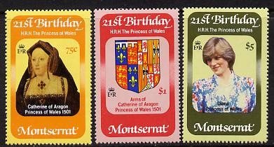 Montserrat 1982 Princess Dianas 21st Birthday set of 3 unmounted mint, SG 542-44, stamps on royalty, stamps on diana